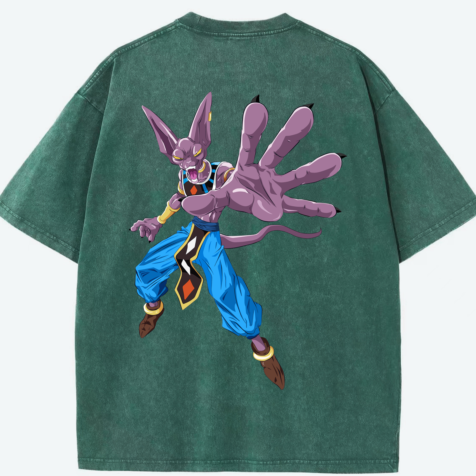 （画像用） ドラゴンボール ビルス 破壊神ビルス DRAGON BALL Beerus Birusu 綿100% ヴィンテージ風 半袖Tシャツ（背面プリント）